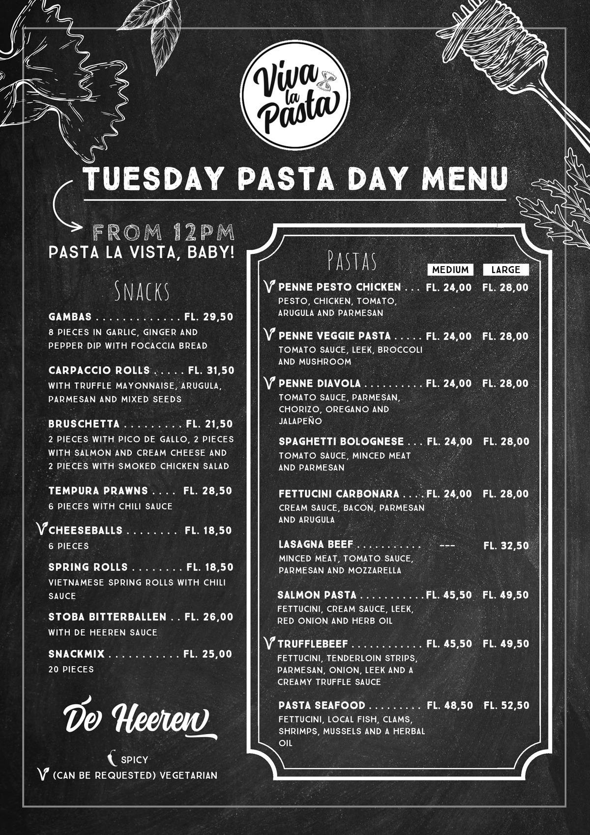 De Heeren Pasta Dag Menu
