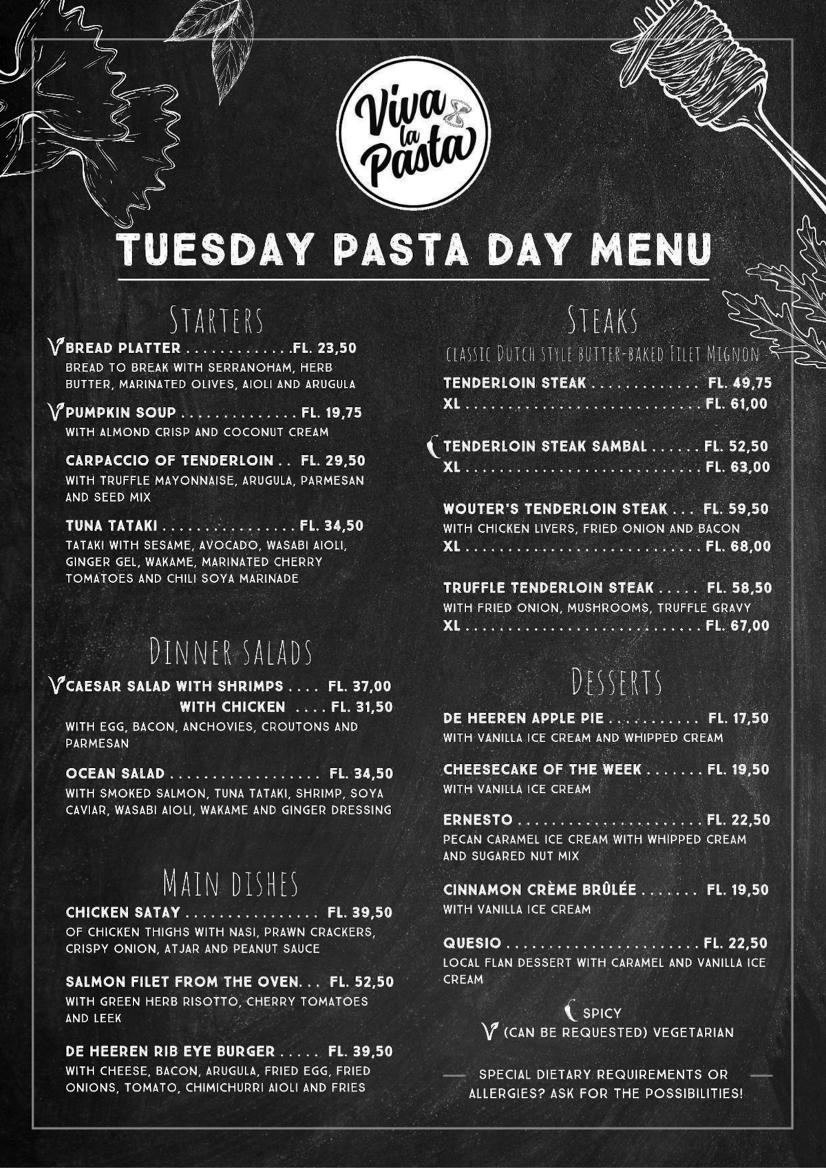 De Heeren Pasta Dag Menu