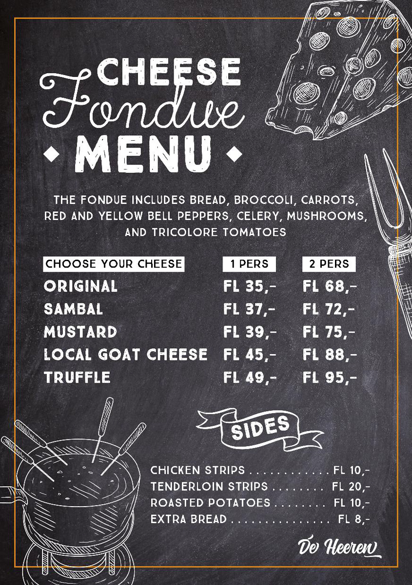 De Heeren Kaas Fondue Menu