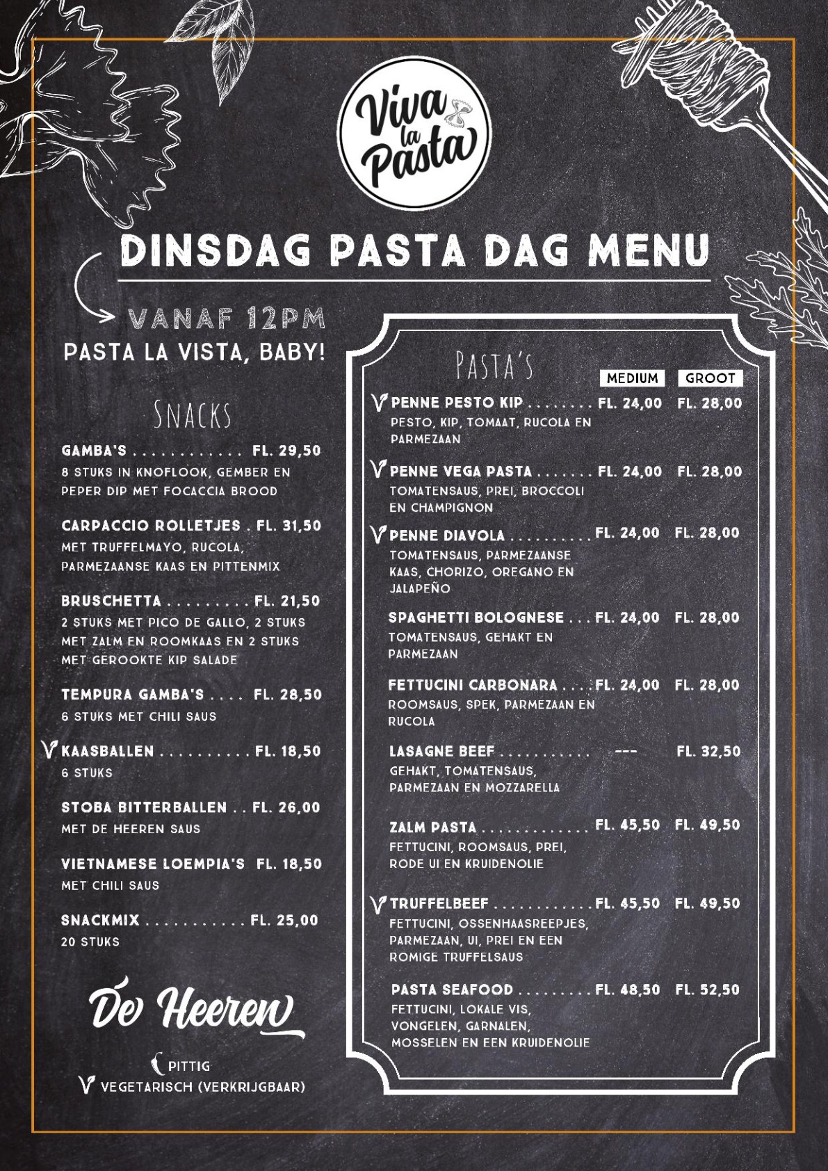 De Heeren Pasta Dag Menu