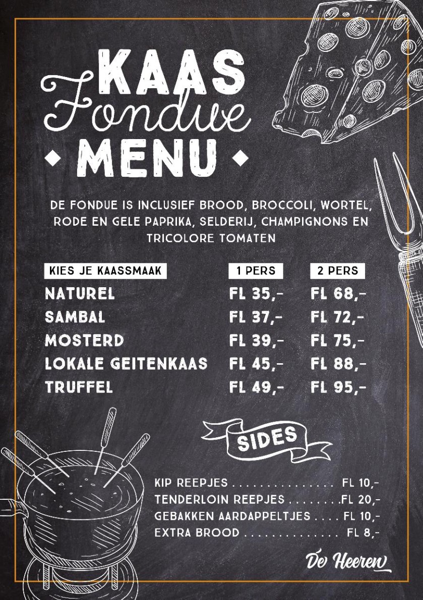 De Heeren Kaas Fondue Menu
